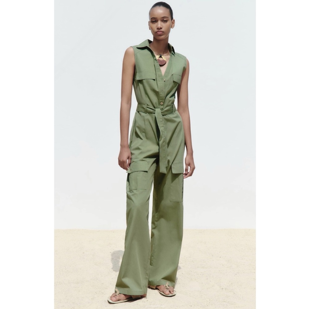 Zara Olive Green STRAIGHT LEG CARGO JUMPSUIT size M ref. 0779/156/505